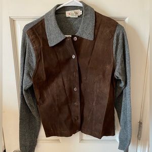 Vintage Talbots 100% Suede and Lambswool Cardigan Sweater Size Medium